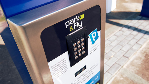 Modern check-in terminal at the Easy Airport Parking lot at Eindhoven Airport (EIN)